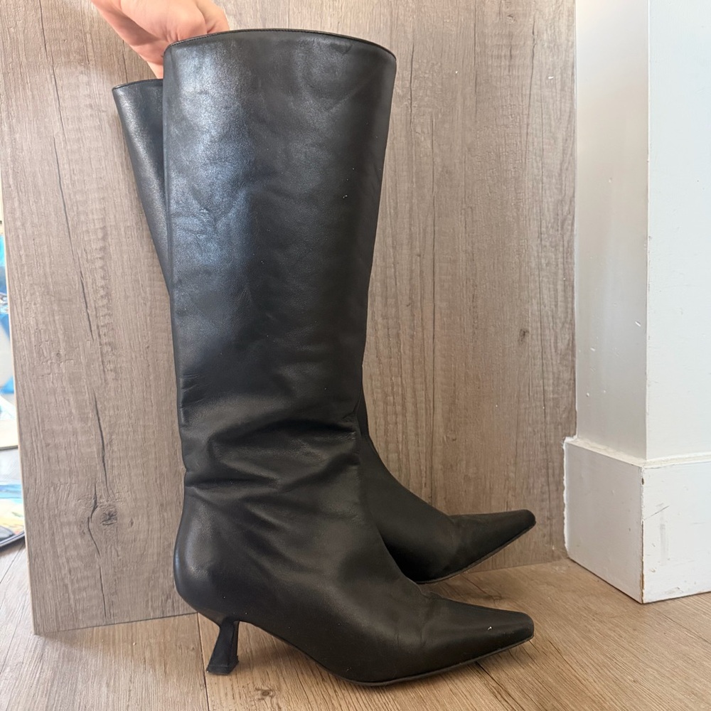 Black Genuine Leather Knee-High Boots